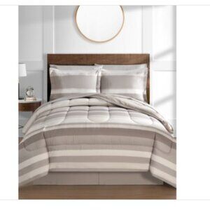 Austin Stripe/Solid Reversible 8 Pc. Comforter Set, Exclusively at Macy's - Taup